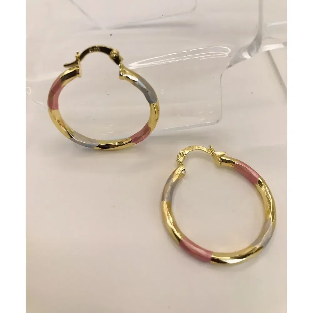 Women's Tri Color 14k Gold Plated 1.20in hoop Earrings Coquetas Oro laminado